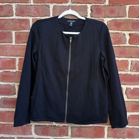 Eileen Fisher Womens Black Stretch Rounded Neck Zip ponte Jacket blazer XS NEW - Picture 1 of 6